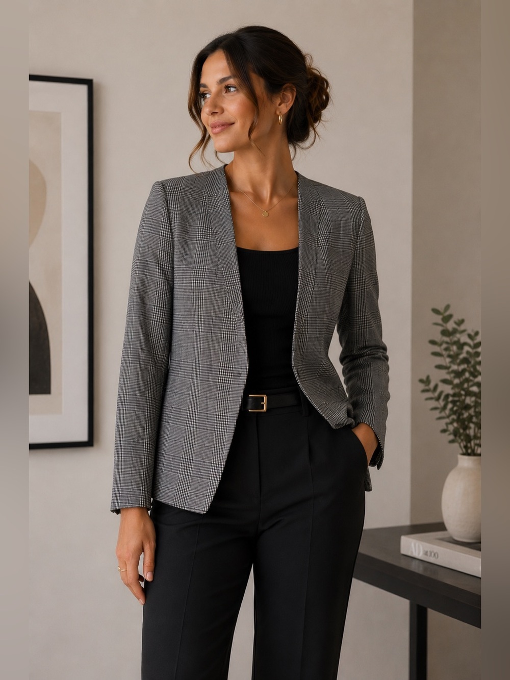 Stylish Gray Plaid Blazer